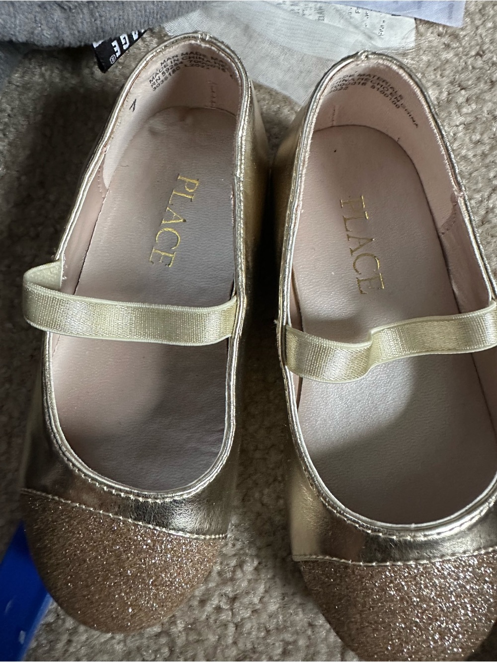 The Children's Place Metallic Gold Glitter Mary Janes